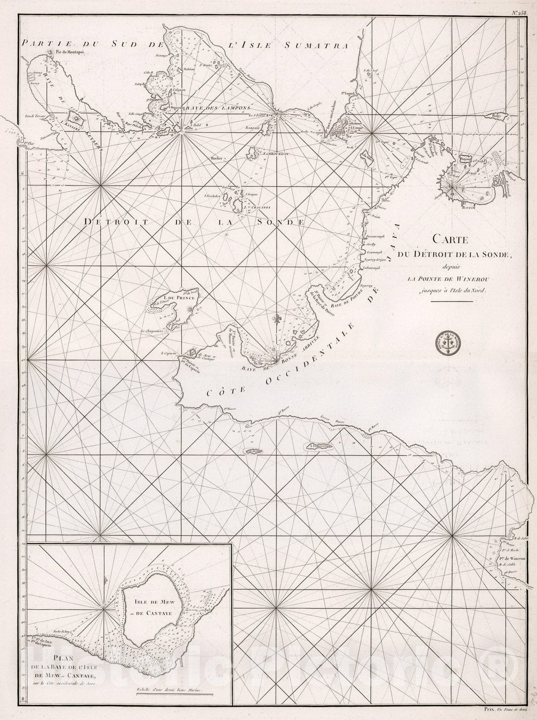 Historic Map : Carte du Detroit de la Sonde depuis la Pointe de Winerou jusqu'a l'Isle du Nord., 1810, Vintage Wall Decor