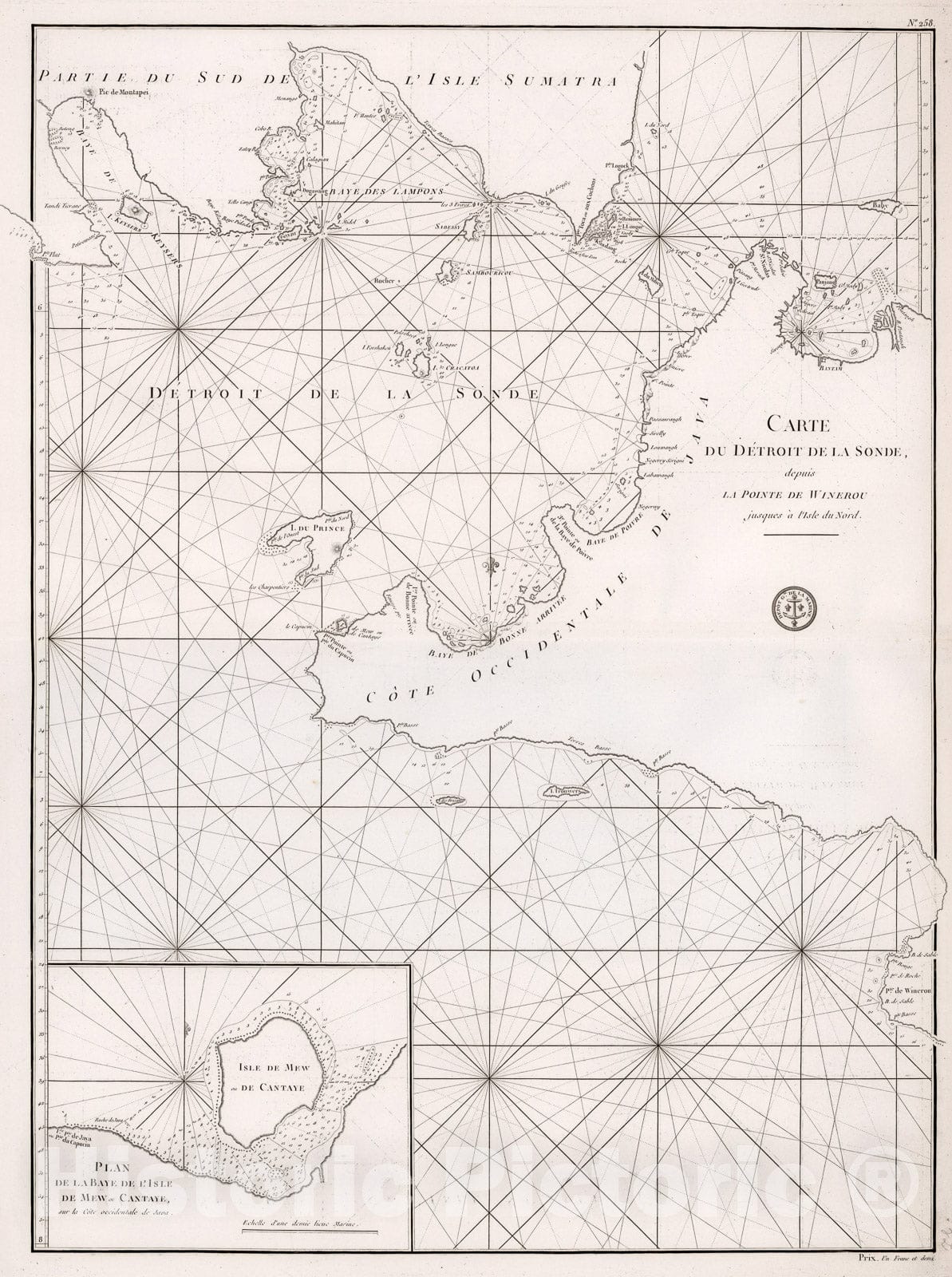 Historic Map : Carte du Detroit de la Sonde depuis la Pointe de Winerou jusqu'a l'Isle du Nord., 1810, Vintage Wall Decor