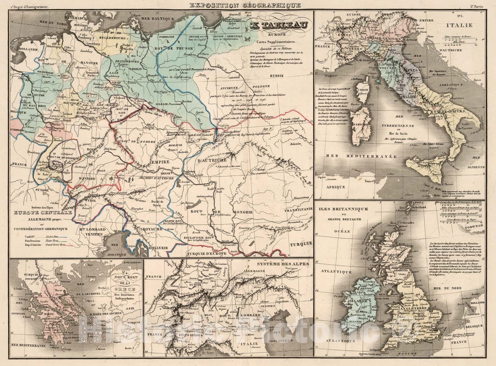 Historic Map : Exposition geographique X Tableau : Europe Centrale, 1839, Vintage Wall Decor