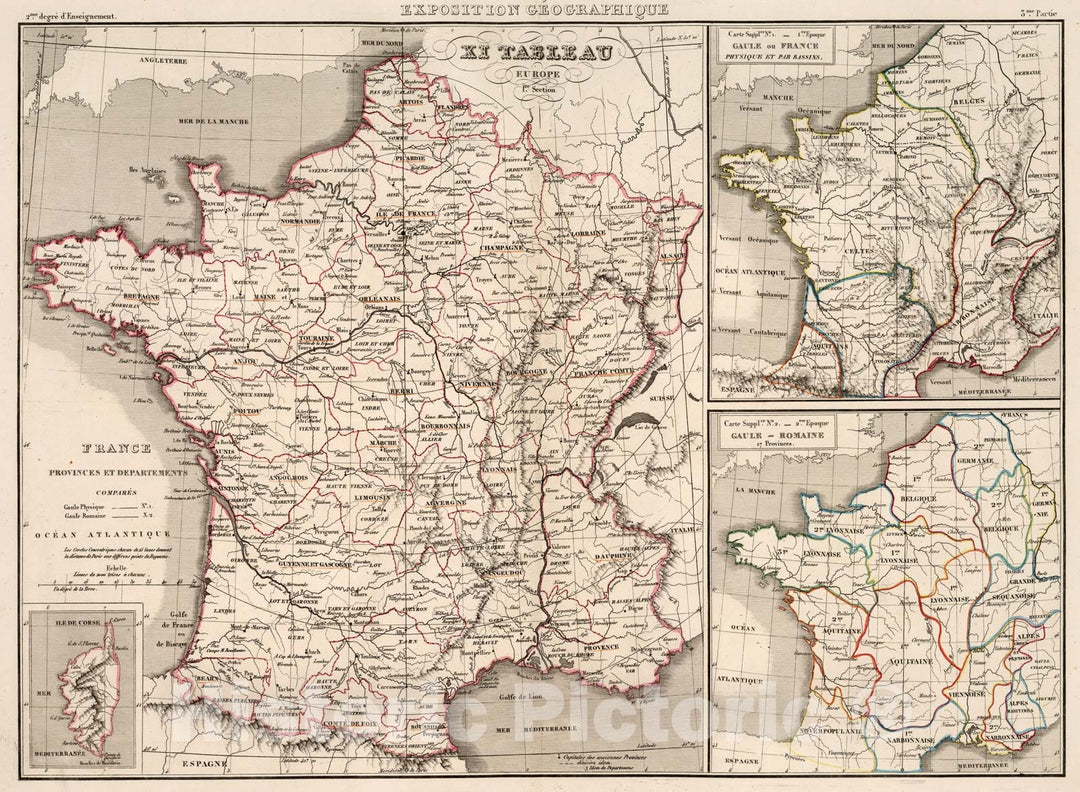 Historic Map : Exposition geographique XI Tableau : Europe 1re. Section. France, 1839, Vintage Wall Decor