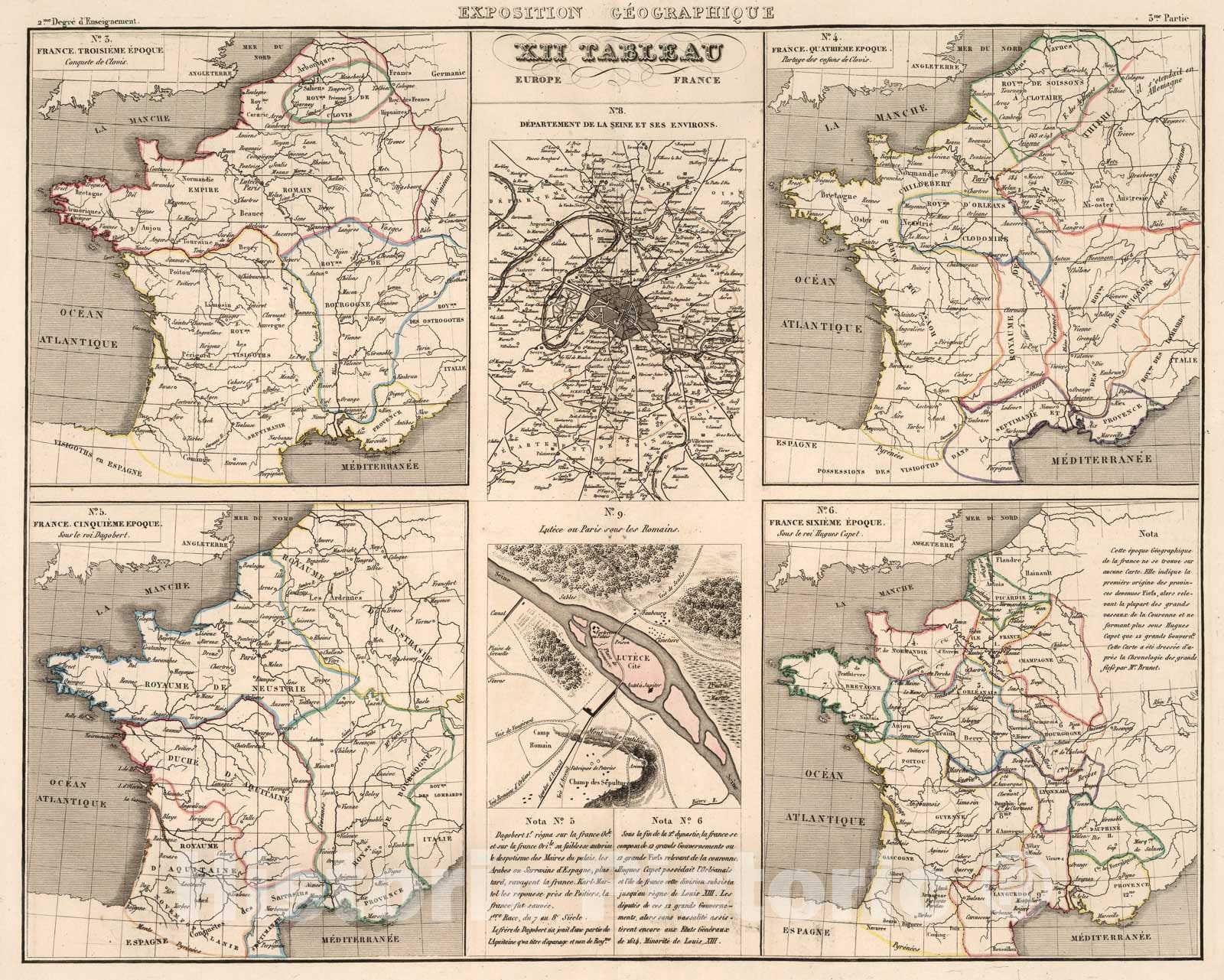 Historic Map : Exposition geographique XII Tableau : Europe: France, 1839, Vintage Wall Decor