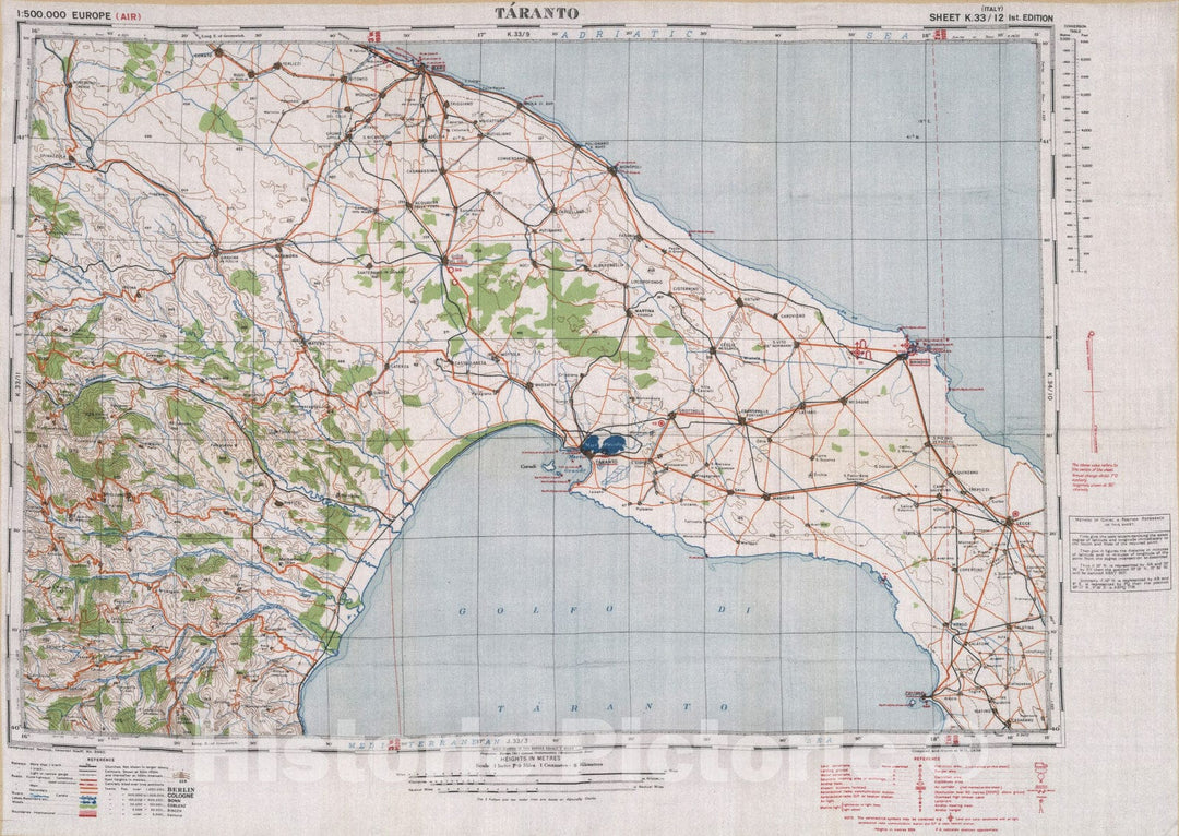 Historic Map : Taranto (Italy). Sheet K. 33/12 1st. Edition, 1944, Vintage Wall Decor