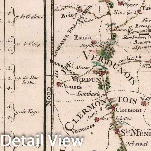 Historic Map : Ve. Feuille. L'indicateur fidele du Voyageur Francois qui donne la Route de Paris a Strasbourg, 1765, Vintage Wall Decor