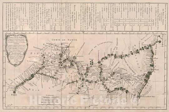 Historic Map : VIIe. Feuille, L'indicateur fidele, donne la troisieme route de Paris a Strasbourg, 1765, Vintage Wall Decor