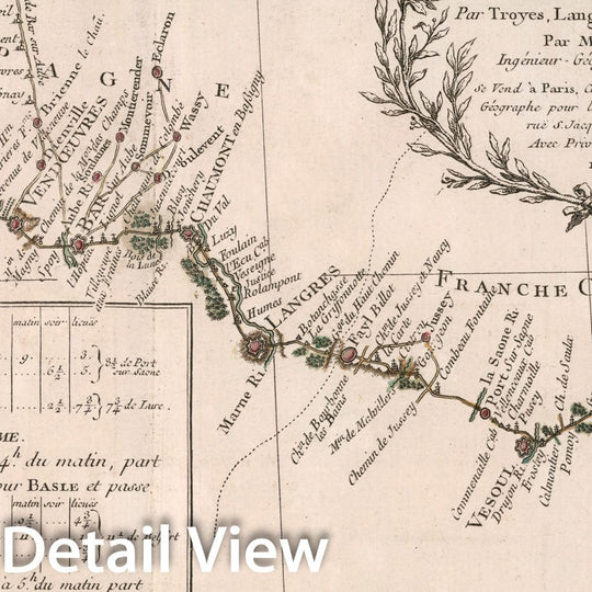 Historic Map : VIIIe. Feuille, L'indicateur fidele, du voyageur Francois, qui donne la 3me. route de Paris a Strasbourg par Troyes, 1765, Vintage Wall Decor