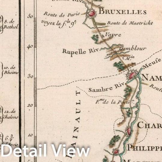 Historic Map : XI Feuille, Detail de la premiere route d'Amsterdam a Marseille, 1765, Vintage Wall Decor