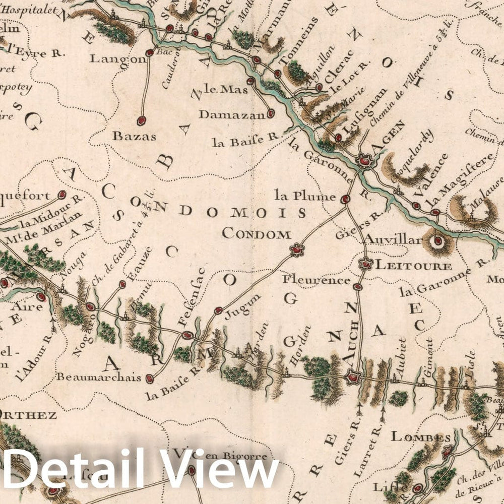 Historic Map : XVIe. Feuille. Qui donne la continuation des routes occid.le et merid.le des grandes routes de Paris a Toulouse et Bordeaux, 1765, Vintage Wall Decor