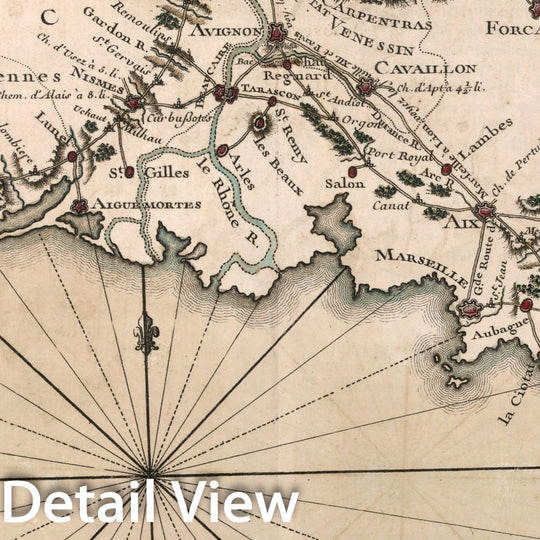 Historic Map : XVIIIe. Feuille. Qui donne la continuation des routes orientales et meridionales des grandes routes de Paris a? Marseille, 1765, Vintage Wall Decor