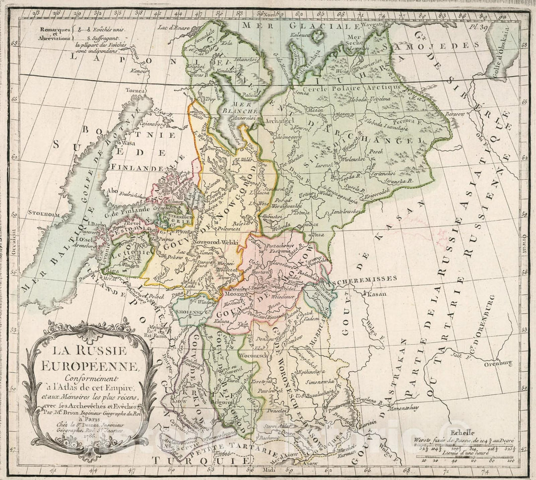 Historic Map : La Russie Europeenne,, 1786, Vintage Wall Decor