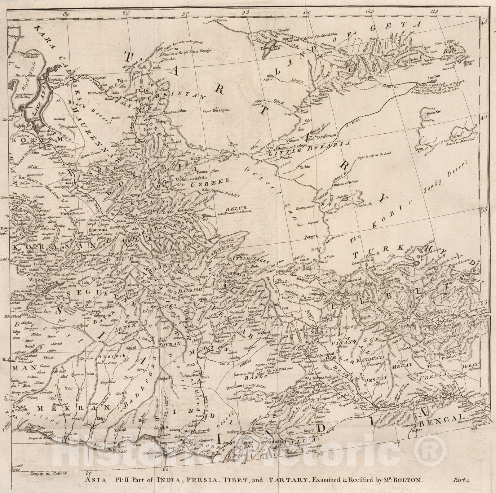 Historic Map : Vol. I. Asia. Part 1. Plate II. Part of India, Persia, Tibet, and Tartary, 1755, Vintage Wall Decor