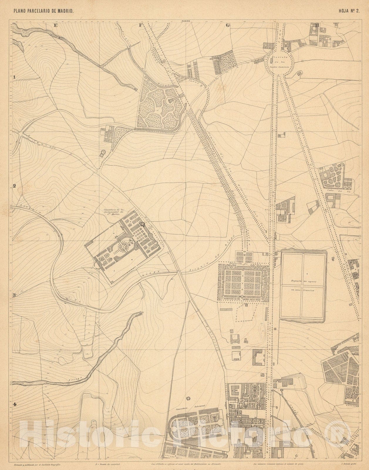 Historic Map : Hoja No. 2. Plano parcelario de Madrid, 1874, Vintage Wall Decor