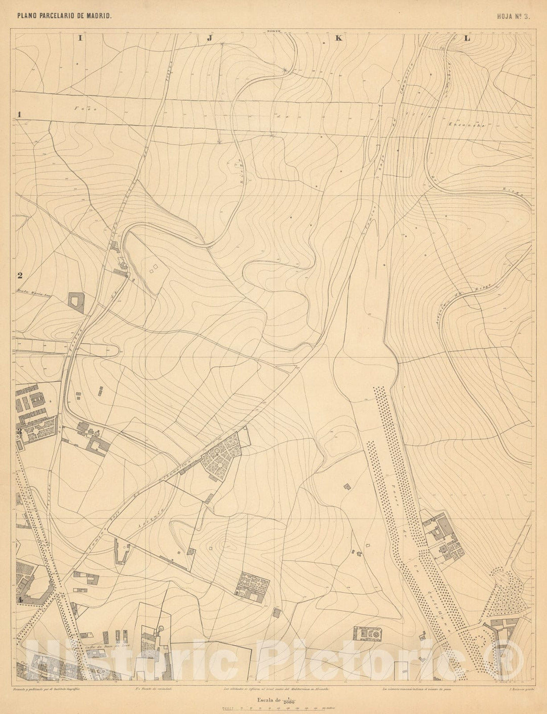 Historic Map : Hoja No. 3. Plano parcelario de Madrid, 1874, Vintage Wall Decor