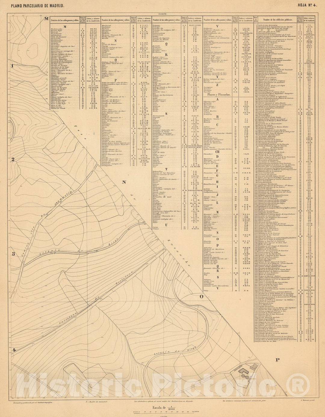 Historic Map : Hoja No. 4. Plano parcelario de Madrid, 1874, Vintage Wall Decor