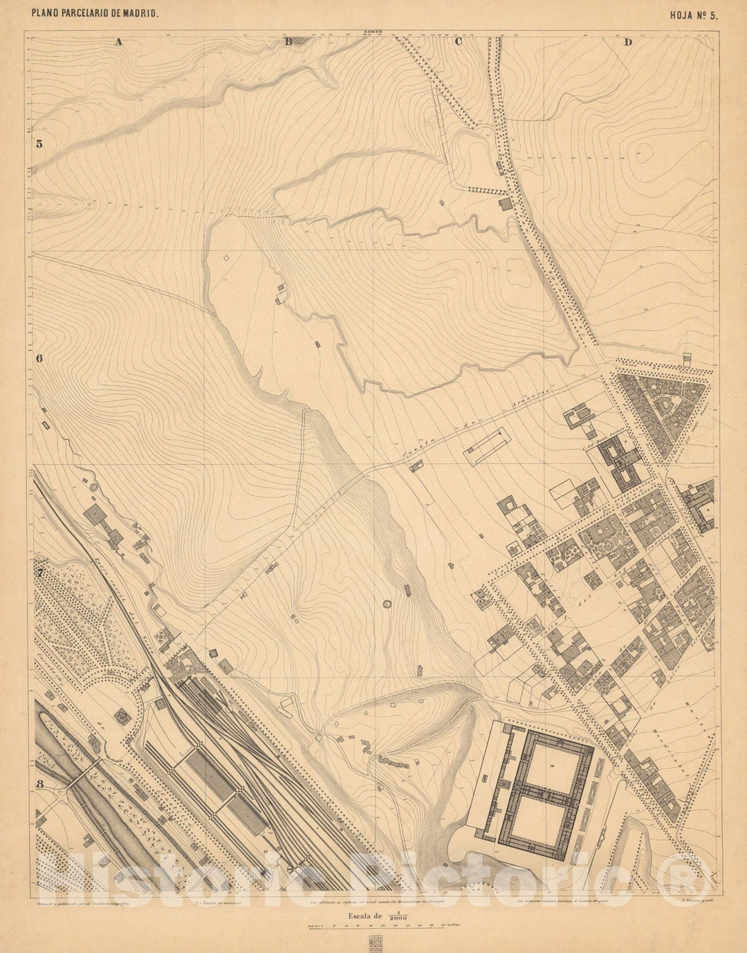 Historic Map : Hoja No. 5. Plano parcelario de Madrid, 1874, Vintage Wall Decor