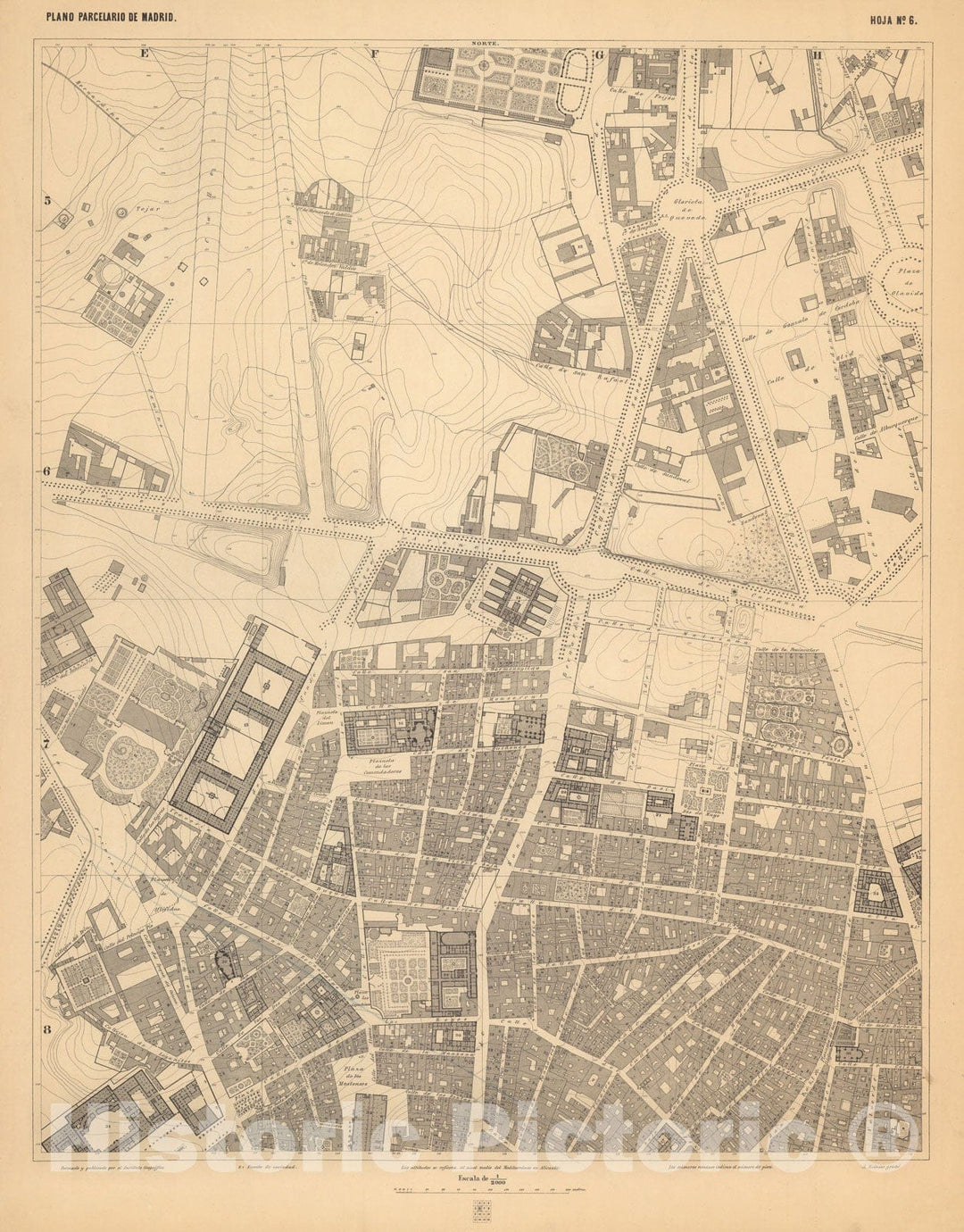 Historic Map : Hoja No. 6. Plano parcelario de Madrid, 1874, Vintage Wall Decor