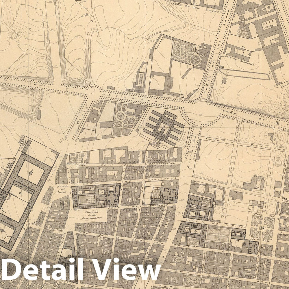 Historic Map : Hoja No. 6. Plano parcelario de Madrid, 1874, Vintage Wall Decor