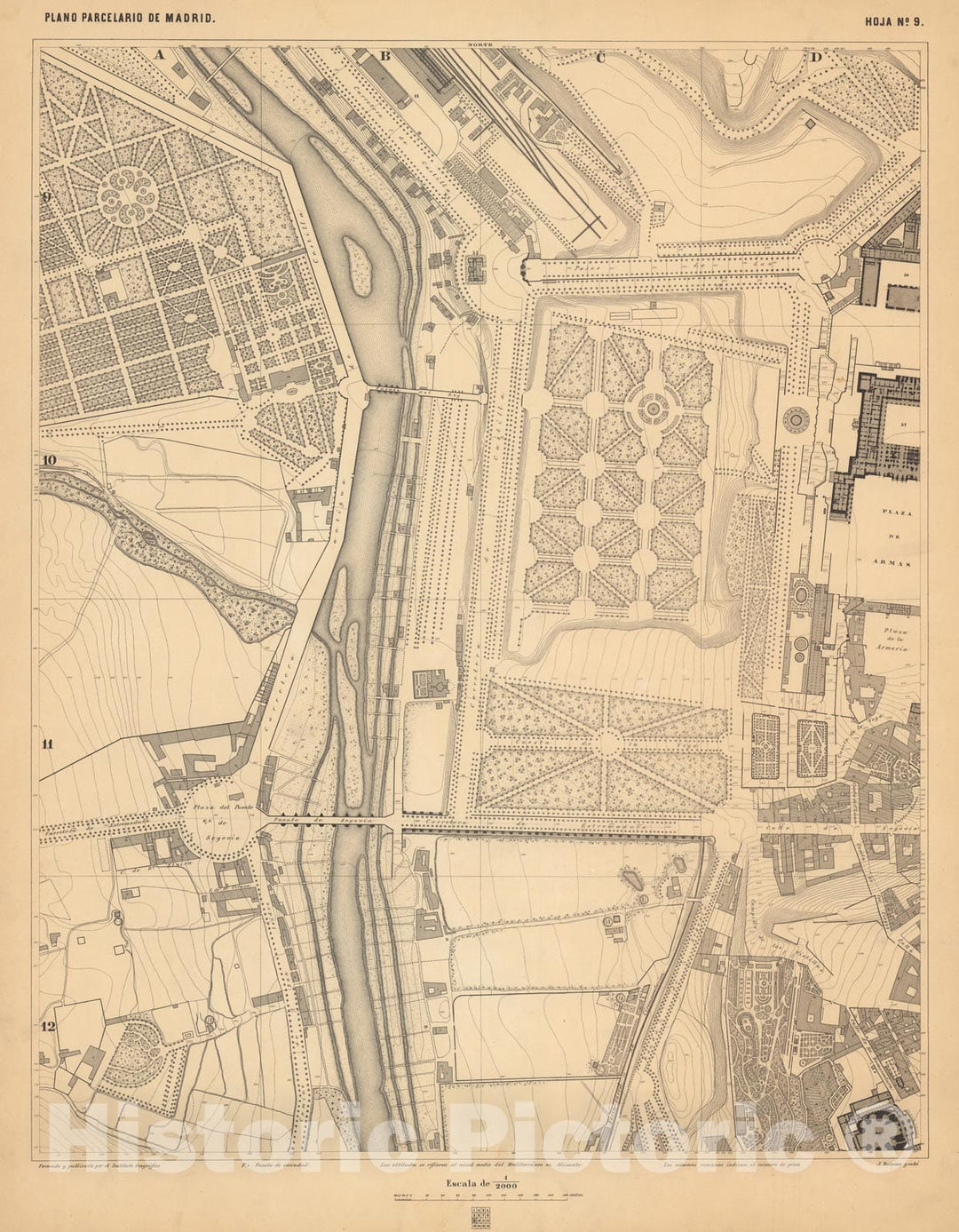 Historic Map : Hoja No. 9. Plano parcelario de Madrid, 1874, Vintage Wall Decor