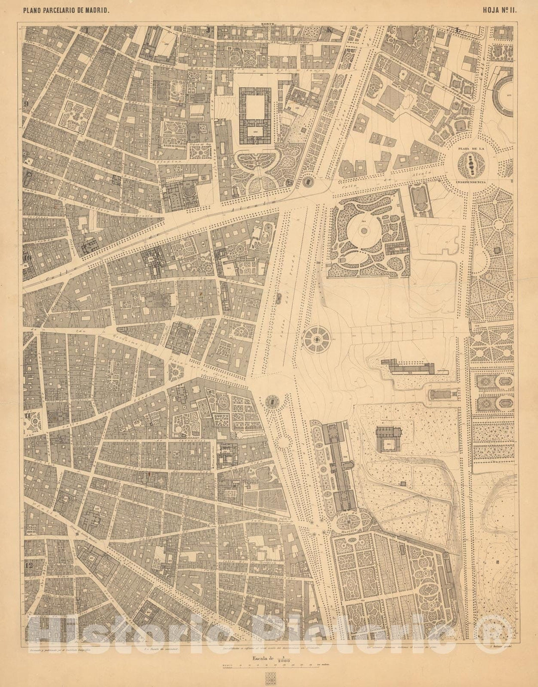 Historic Map : Hoja No. 11. Plano parcelario de Madrid, 1874, Vintage Wall Decor