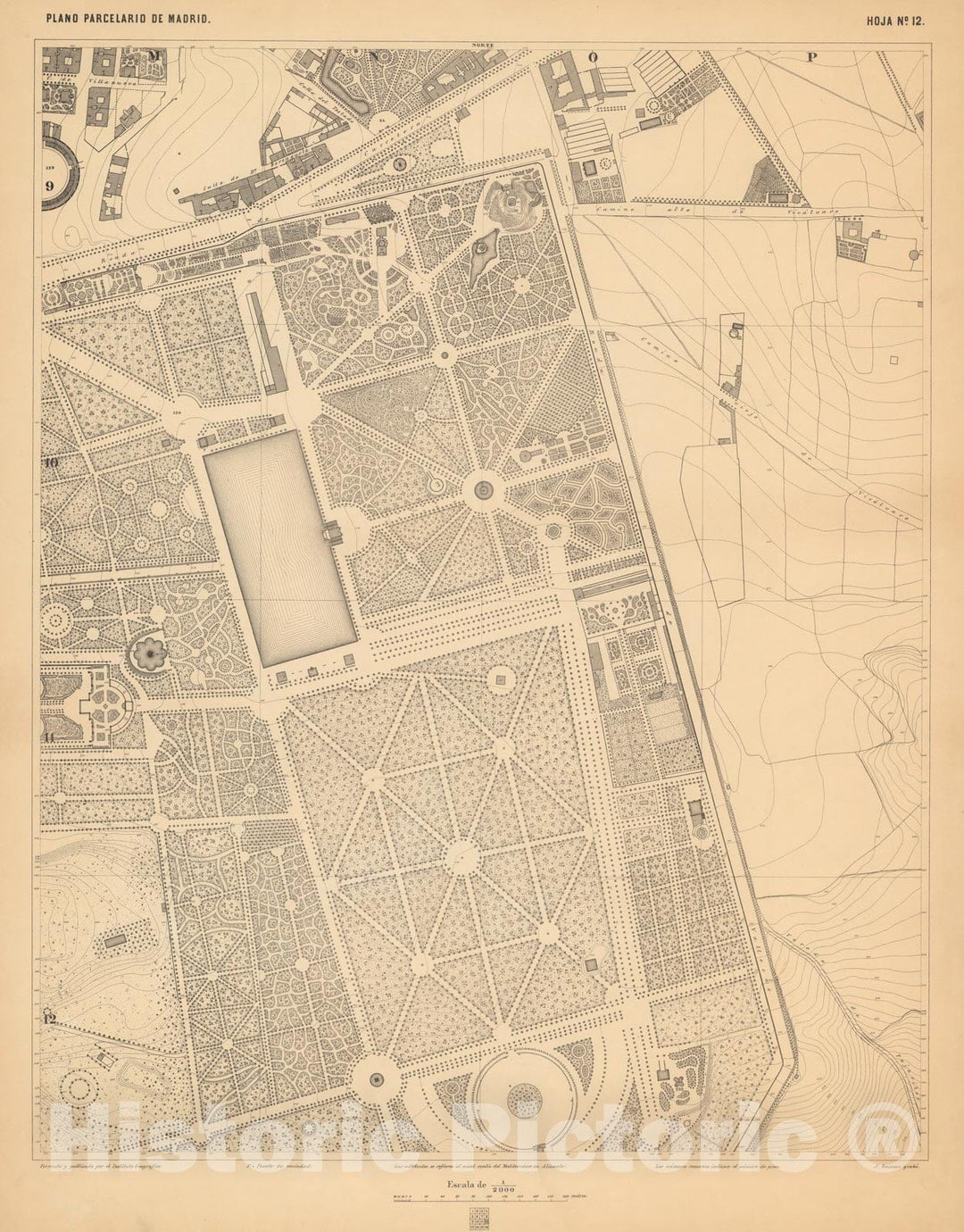 Historic Map : Hoja No. 12. Plano parcelario de Madrid, 1874, Vintage Wall Decor