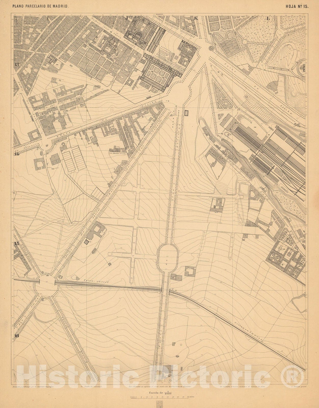 Historic Map : Hoja No. 15. Plano parcelario de Madrid, 1874, Vintage Wall Decor