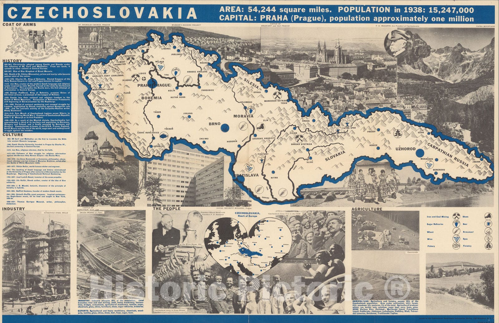 Historic Map : Czechoslovakia, 1939, Vintage Wall Decor