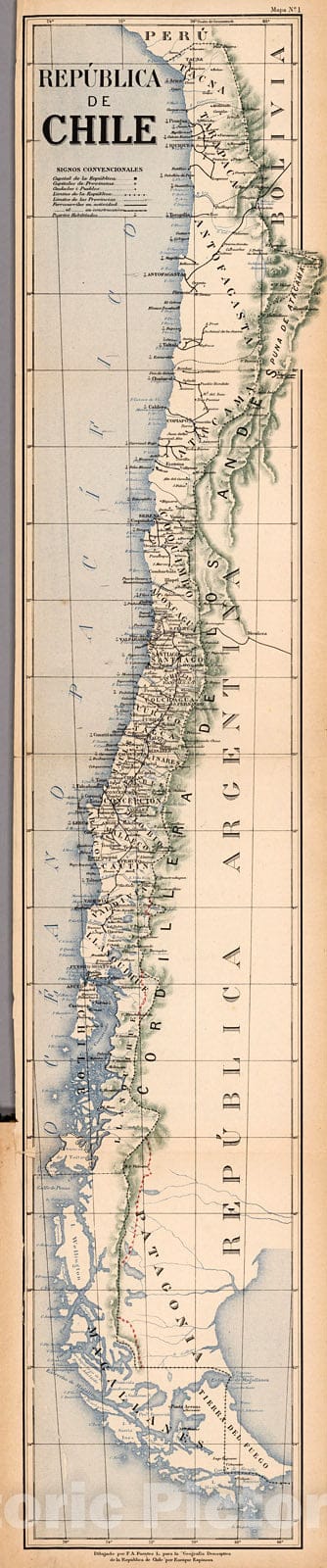 Historic Map : Mapa No. 1. Republica de Chile., 1903, Vintage Wall Decor