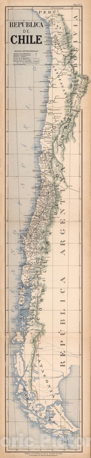 Historic Map : Mapa No. 1. Republica de Chile., 1903, Vintage Wall Decor