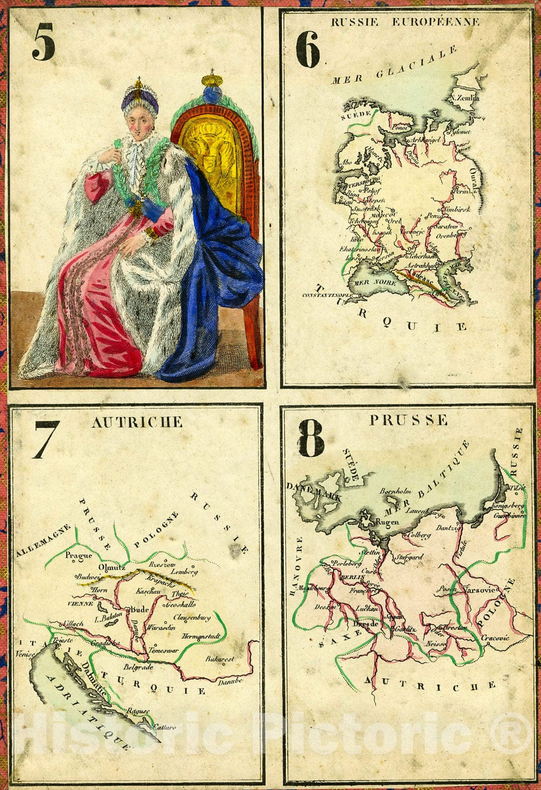 Historic Map : Playing card- maps. Russie Europeenne. Autriche. Prusse, 1842, Vintage Wall Decor