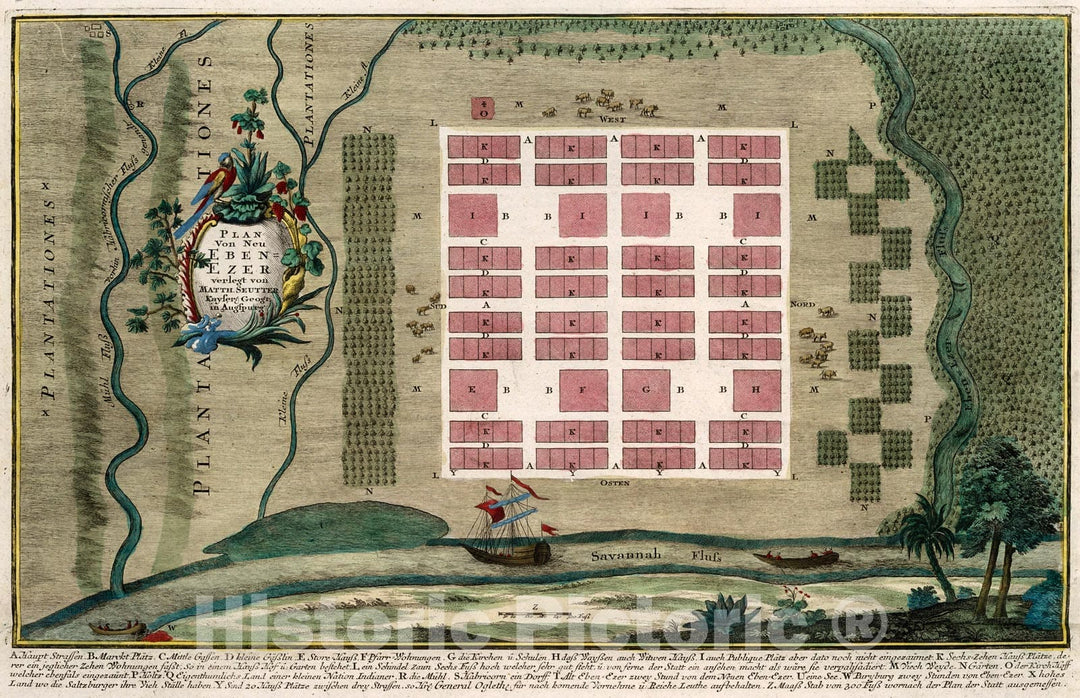 Historic Map : Plan von Neu Ebenezer, Effingham County, Georgia (U.S.)., 1755, Vintage Wall Decor