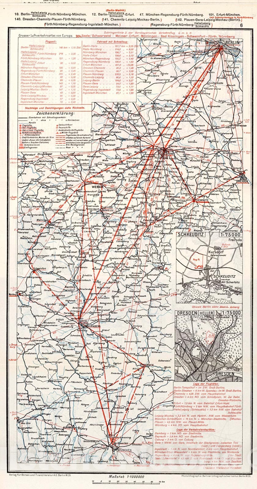 Historic Map : South Central Germany Airline Route Maps. (insets) (Airport Locations)., 1928, Vintage Wall Decor