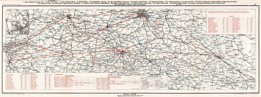 Historic Map : Central Germany Airline Routes, 1928, Vintage Wall Decor