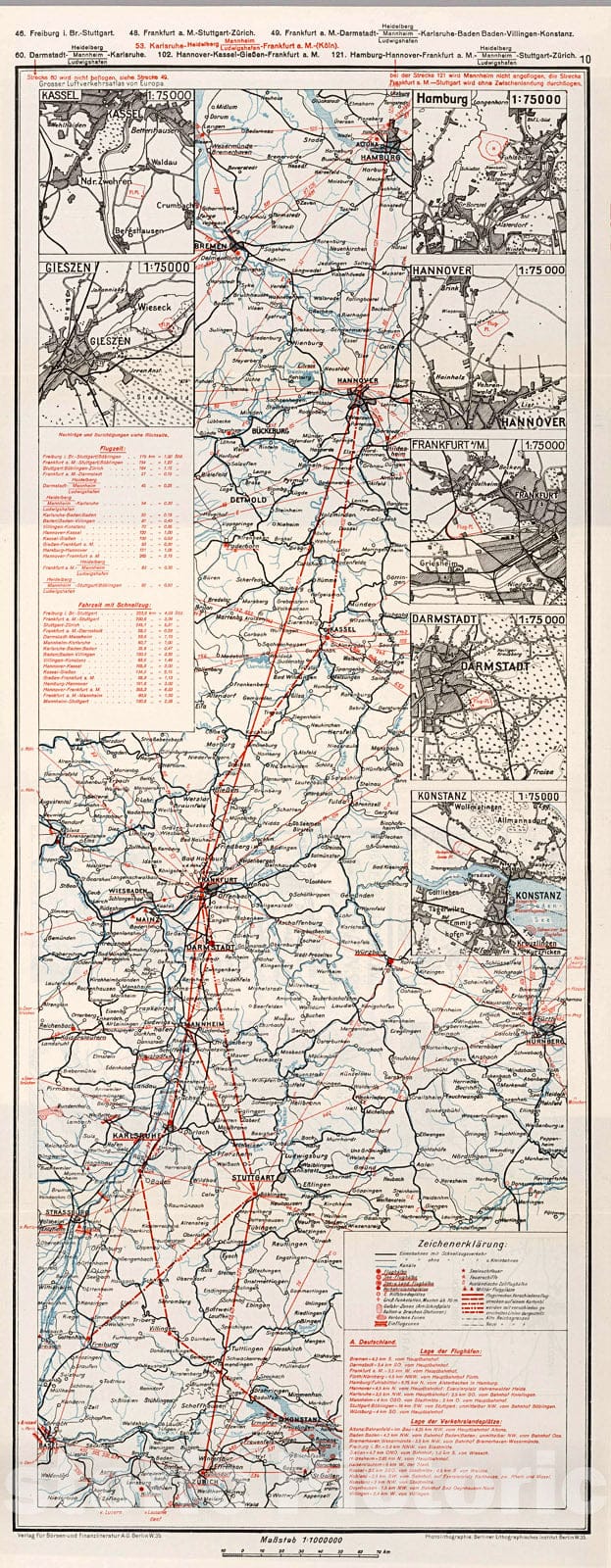 Historic Map : Central Germany Air Routes. (insets) (Airport Locations)., 1928, Vintage Wall Decor