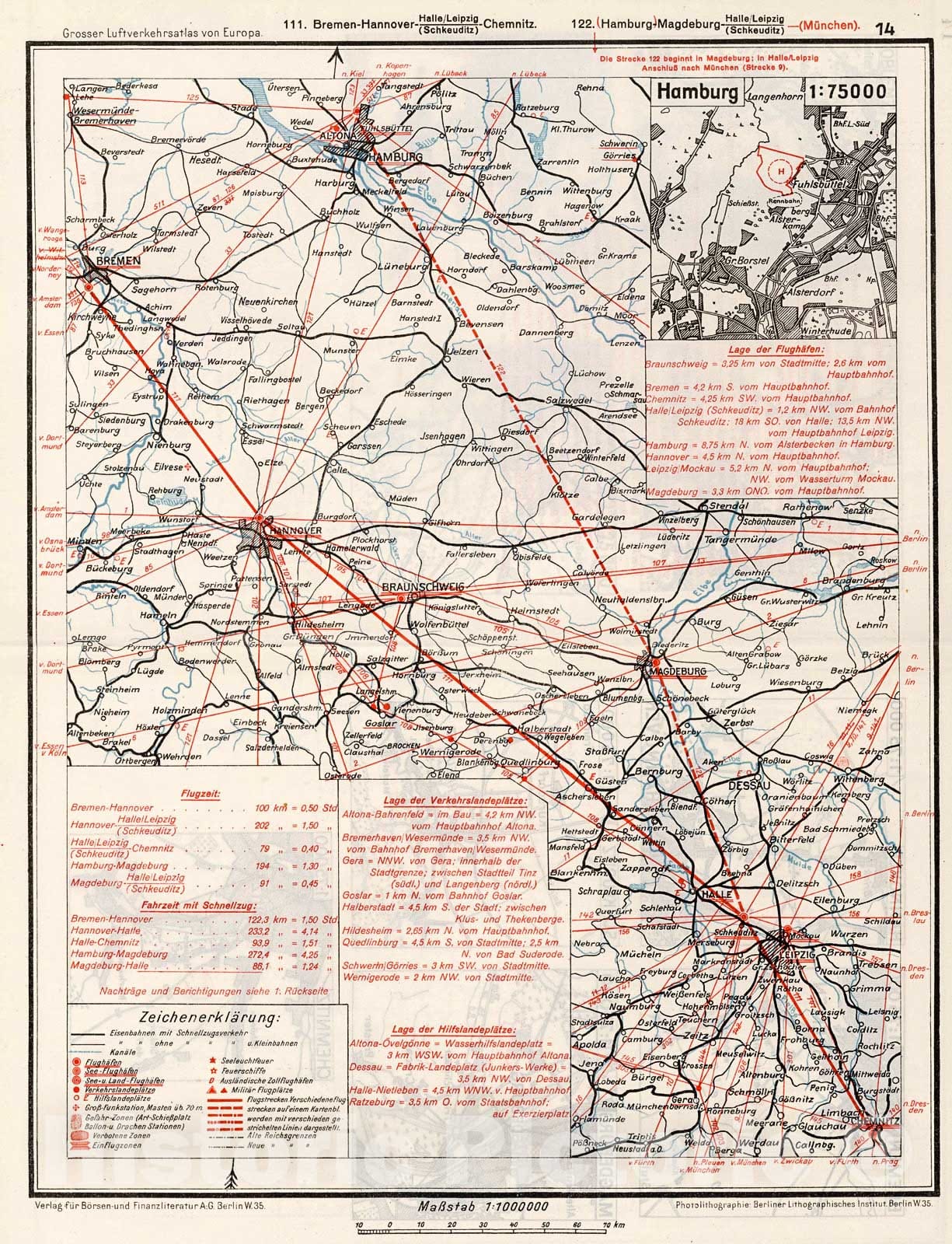 Historic Map : (Northern Germany Airline Routes)., 1928, Vintage Wall Decor