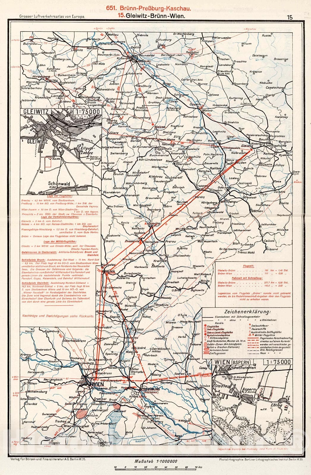 Historic Map : (Germany - Austria Airline Routes)., 1928, Vintage Wall Decor