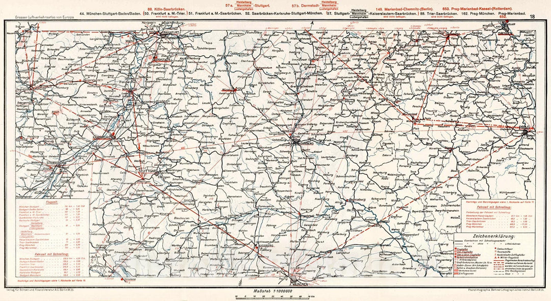 Historic Map : (Southern Germany Airline Routes)., 1928, Vintage Wall Decor