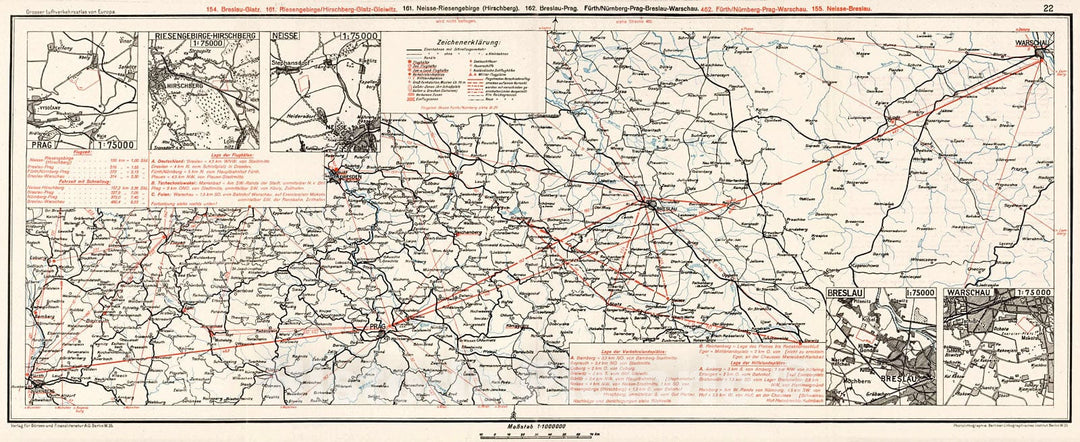 Historic Map : (Germany - Poland Airline Routes). (insets) (Airport Locations)., 1928, Vintage Wall Decor