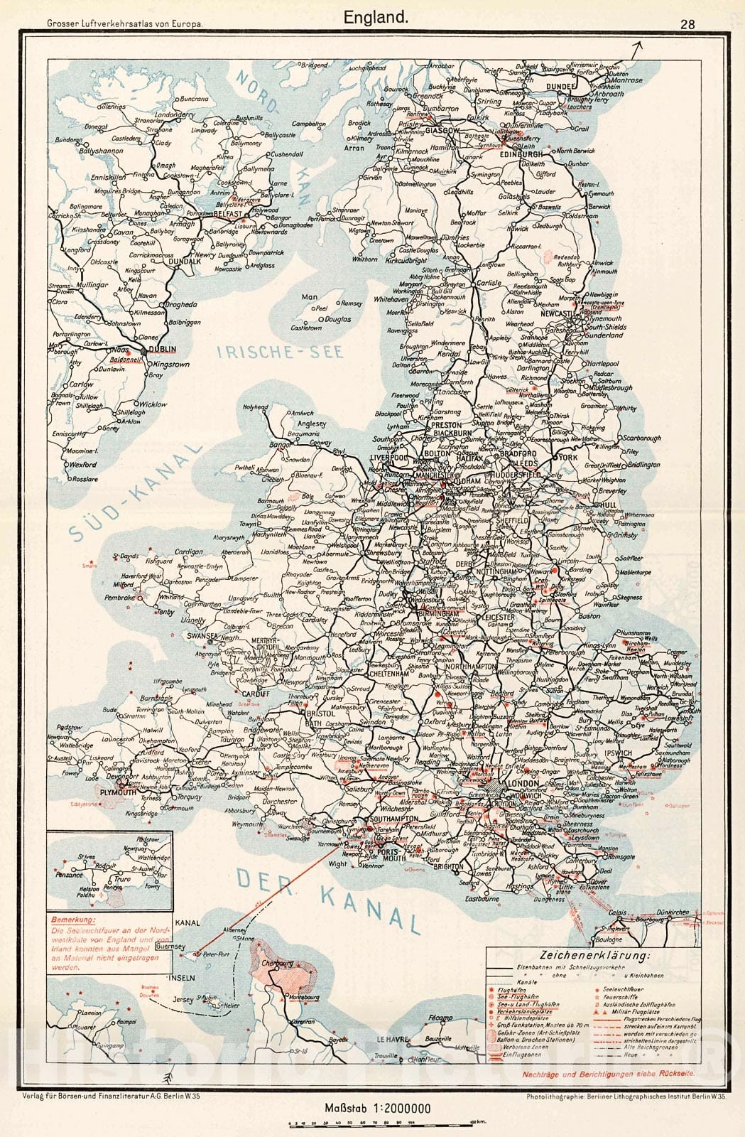 Historic Map : (England - France Airline Routes)., 1928, Vintage Wall Decor