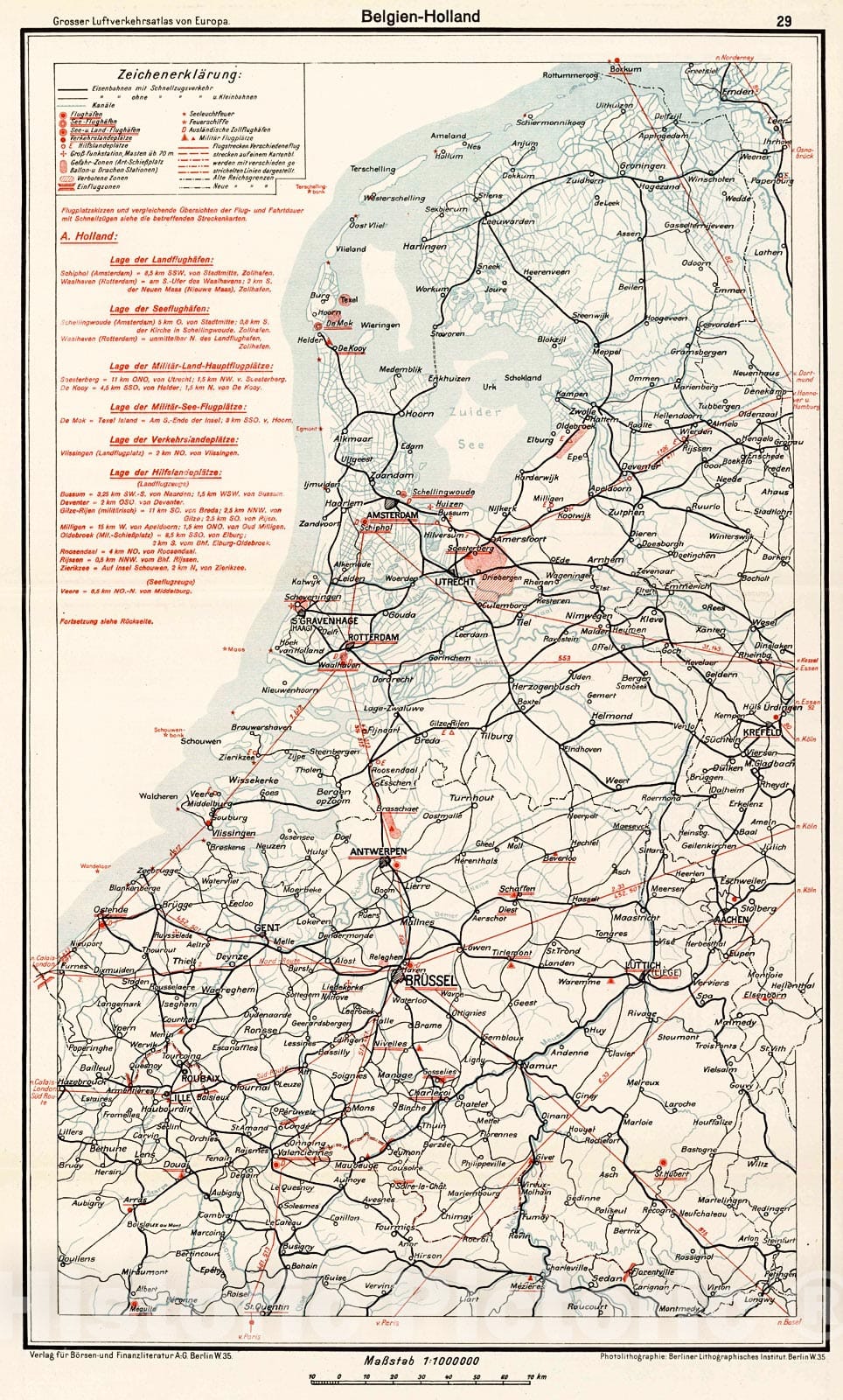 Historic Map : (Holland - Belgium - Germany Airline Routes)., 1928, Vintage Wall Decor