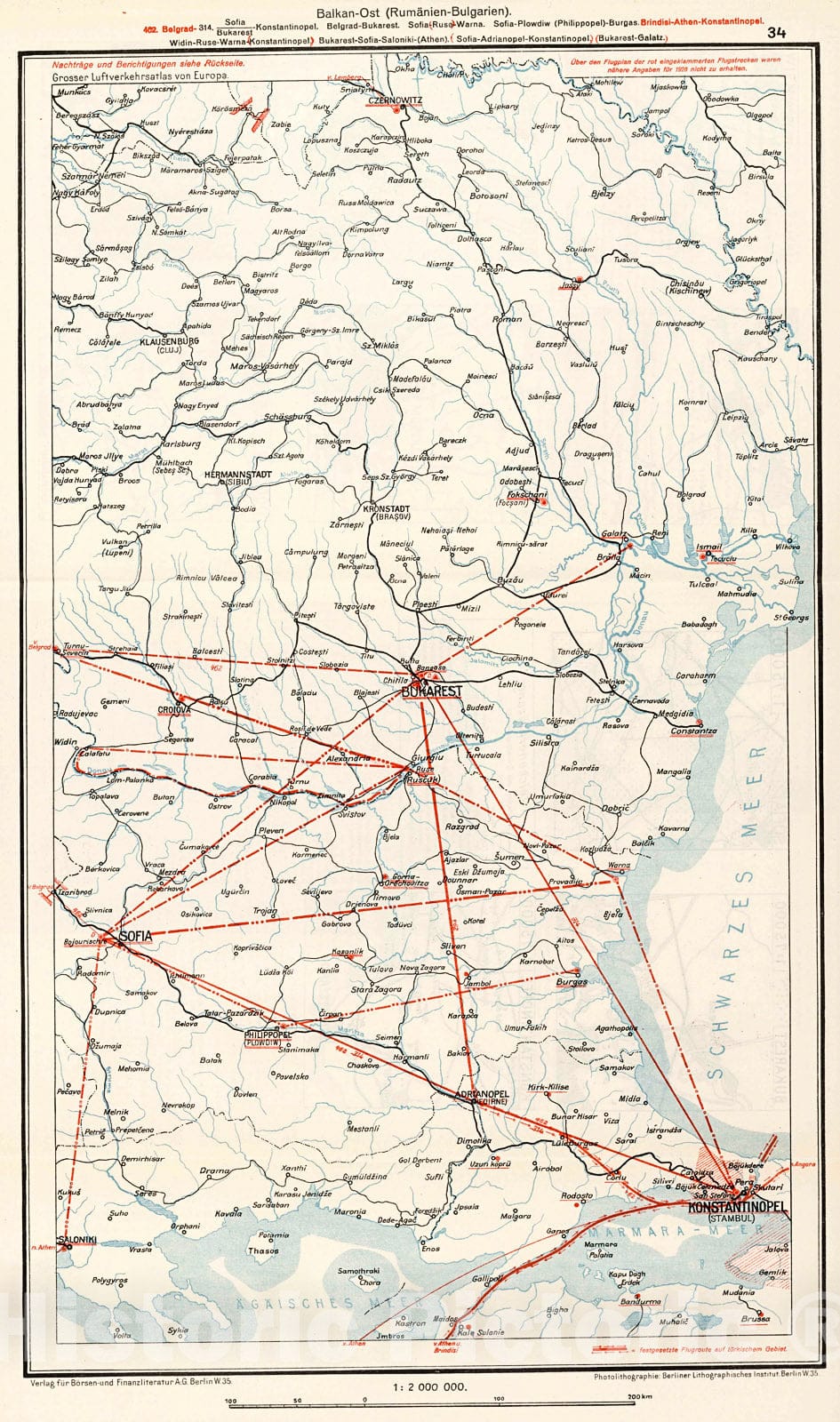 Historic Map : (Ukraine - Romania - Bulgaria - Turkey Airline Routes)., 1928, Vintage Wall Decor