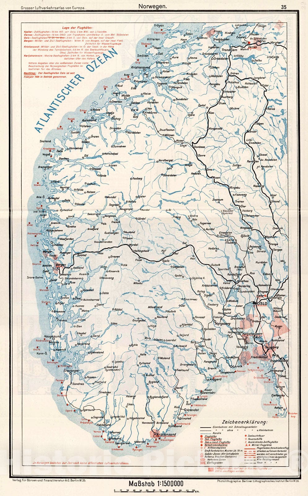 Historic Map : (Norway Airline Routes)., 1928, Vintage Wall Decor