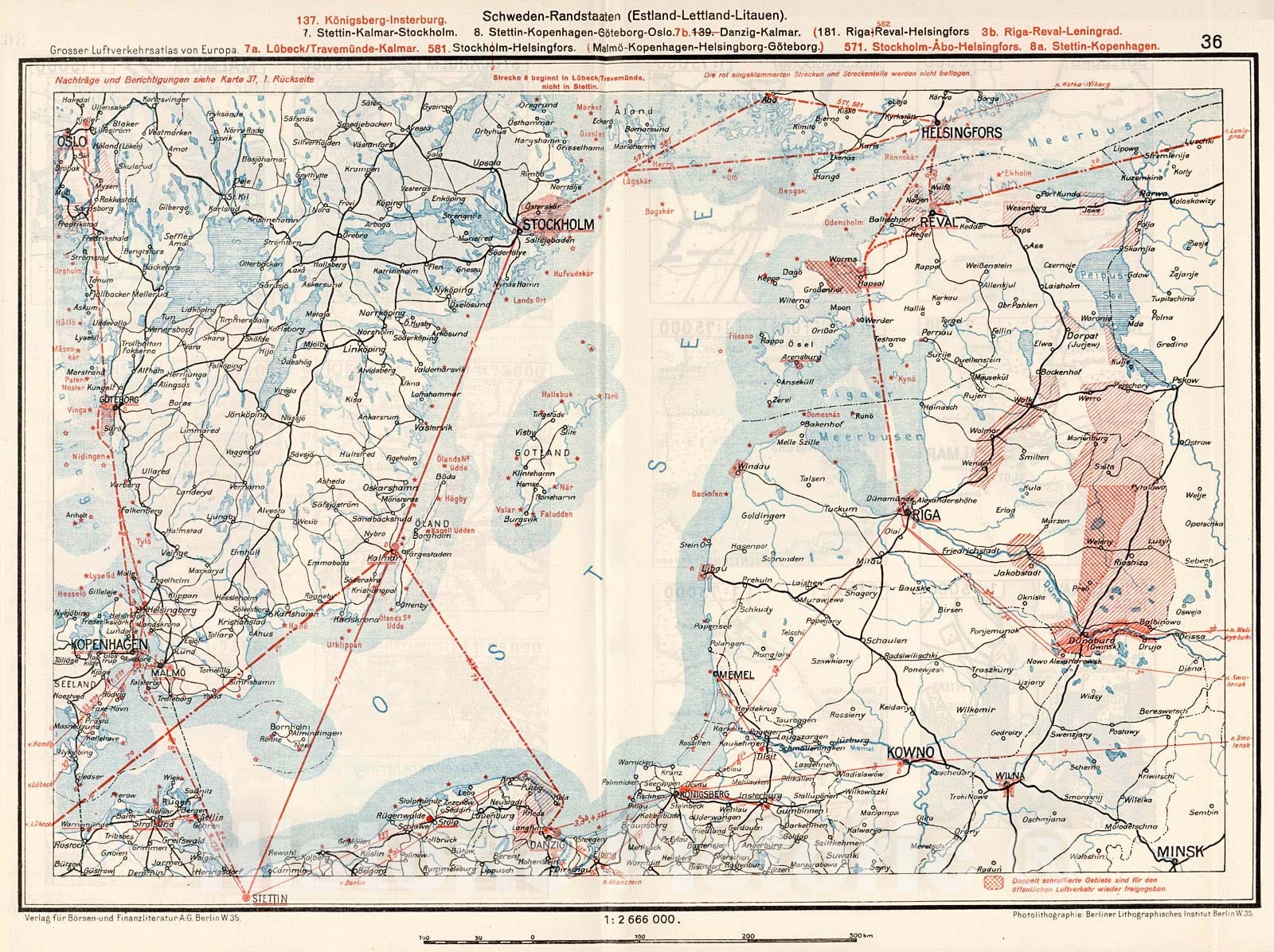 Historic Map : (Norway - Sweden - Denmark - Germany - Poland - Finland - Estonia - Latvia - Lithuania) Airline Routes)., 1928, Vintage Wall Decor