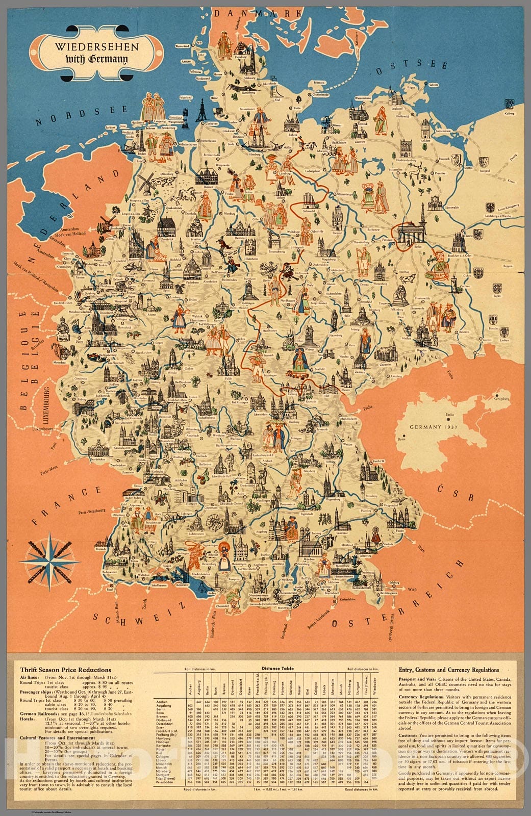 Historic Map : Wiedersehen with Germany, 1950, Vintage Wall Decor