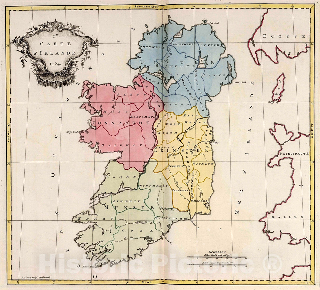 Historic Map : Irelande., 1755, Vintage Wall Decor