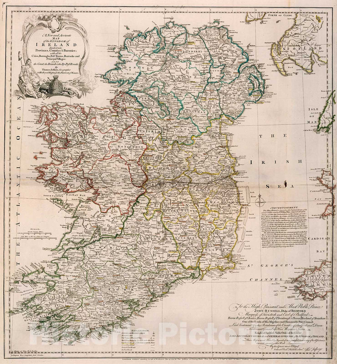 Historic Map : Kingdom of Ireland., 1755, Vintage Wall Decor