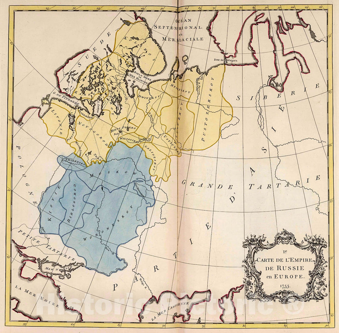 Historic Map : Empire de Russie en Europe., 1755, Vintage Wall Decor