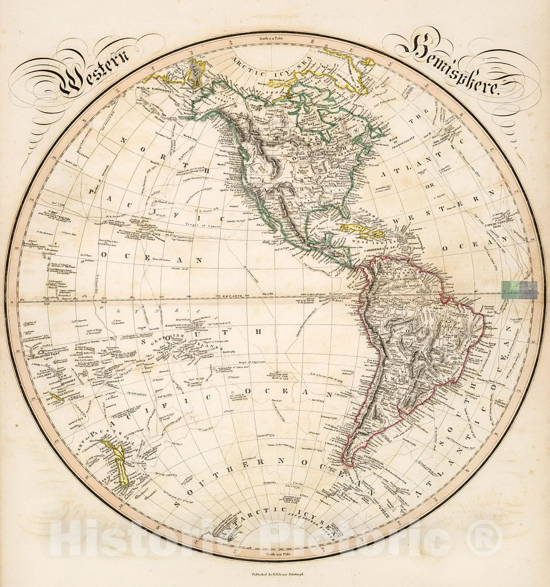 Historic Map : Western Hemisphere, 1841, Vintage Wall Decor