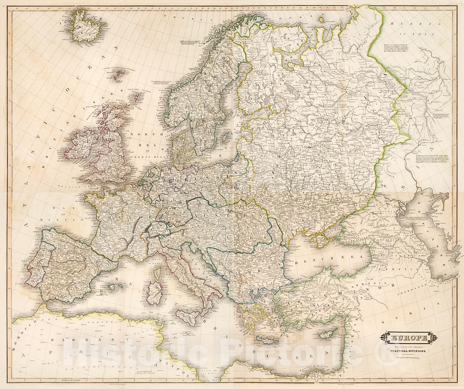 Historic Map : Europe : exhibiting its present political divisions. V-VIII, 1841, Vintage Wall Decor