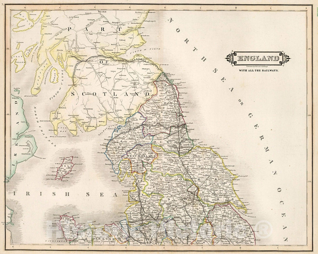 Historic Map : England (northern part). X, 1841, Vintage Wall Decor