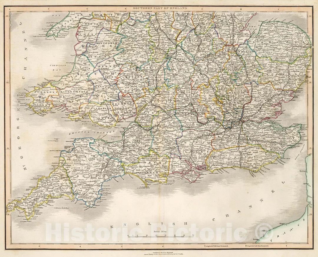 Historic Map : England (Southern part). XI, 1841, Vintage Wall Decor