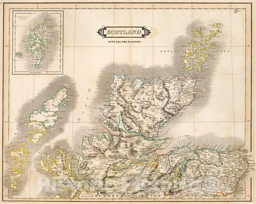 Historic Map : Scotland (Northern part). XII, 1841, Vintage Wall Decor